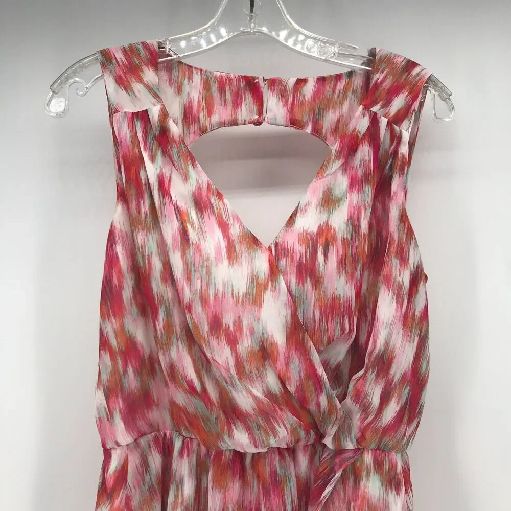 Bisou Bisou Michele Bohbot Dress Womens 4 Pink Orange V Neck High Low Blouson
